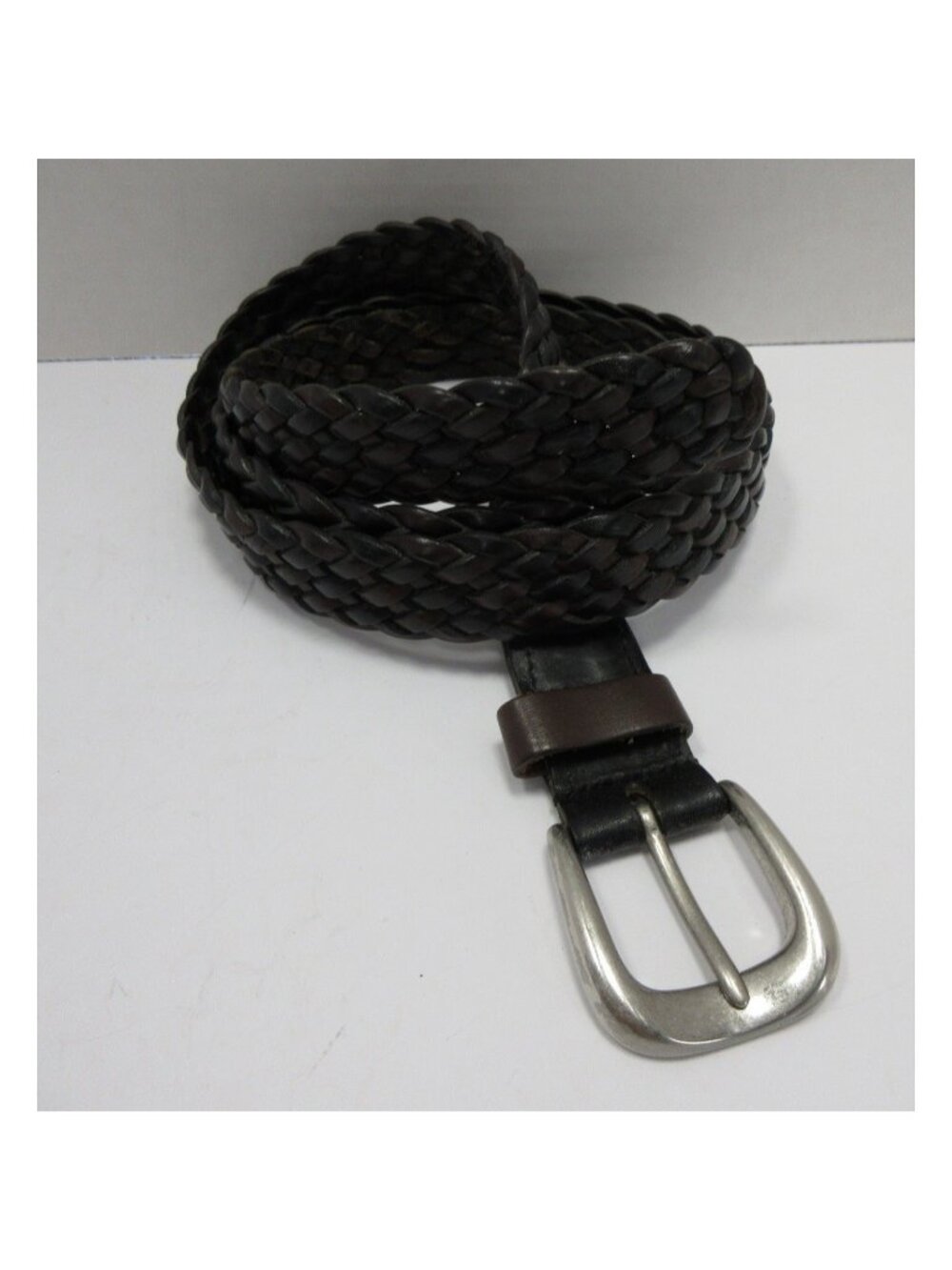 VINTAGE Cole Haan Belt 42 Leather Braided Woven Brass Buckle England
